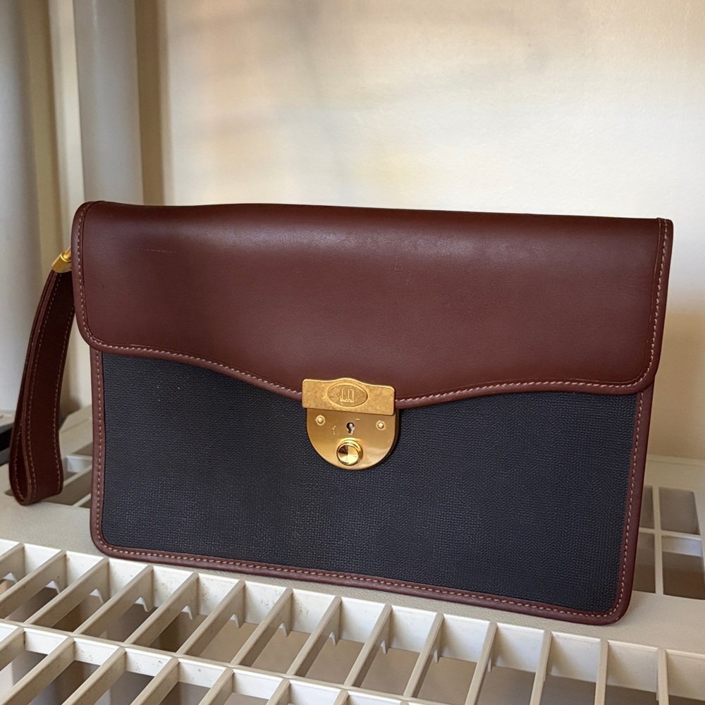 Dunhill Dark Gray Coated Canvas and Brown Leather Clutch